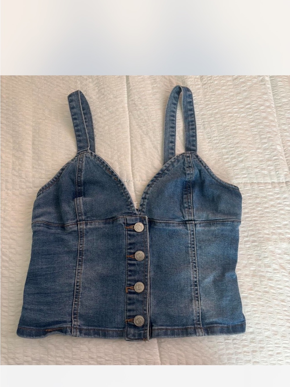 Almost Famous Denim Corset Style Crop Top
Size Medium